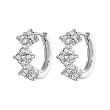 925 Sterling Silver Earrings with Pavé Setting CZ - 1.2*0.65cm, White Gold Plated for Women