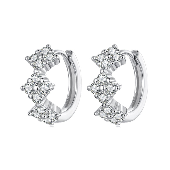 925 Sterling Silver Earrings with Pavé Setting CZ - 1.2*0.65cm, White Gold Plated for Women