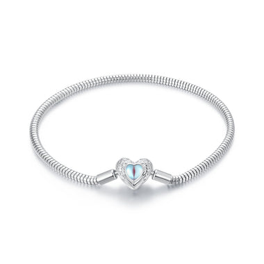 925 Sterling Silver Moonstone Bracelet 17.0 cm with White Gold Plating for Women - 0