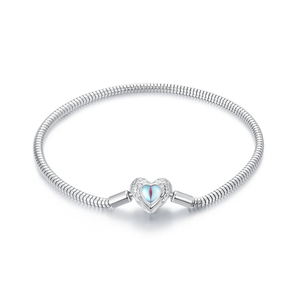 925 Sterling Silver Moonstone Bracelet 17.0 cm with White Gold Plating for Women
