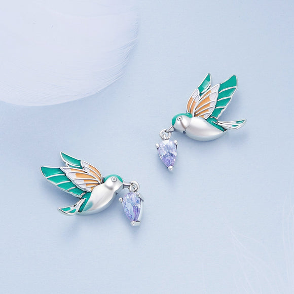925 Sterling Silver Enamel Pavé Setting CZ Earrings