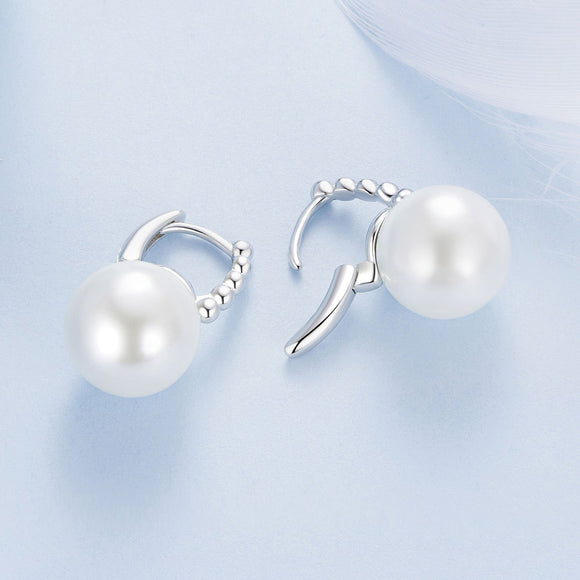 925 Sterling Silver Earrings with White Gold Plating and Shell Pearl for Women