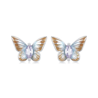 925 Sterling Silver Earrings with Enamel and Pavé Set CZ, 7x10mm, White Gold Plated for Women - 0