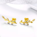 925 Sterling Silver Earrings with Gold Plating and CZ - 0.9x2.5cm for Women-2