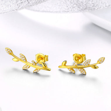 925 Sterling Silver Earrings with Gold Plating and CZ - 0.9x2.5cm for Women - 0