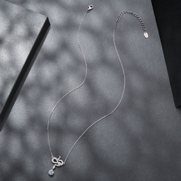 925 Sterling Silver Moissanite 0.50 Carat Necklace with CZ Pavé Setting in White Gold, 40+5cm for Women