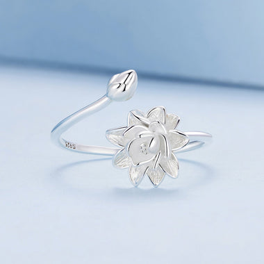 925 Sterling Silver Adjustable Flower Ring for Women - 0