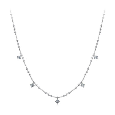 925 Sterling Silver 0.10ct Moissanite Necklace in White Gold, 40+5cm Chain for Women - 0