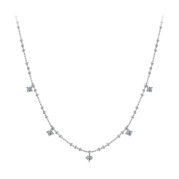 925 Sterling Silver 0.10ct Moissanite Necklace in White Gold, 40+5cm Chain for Women