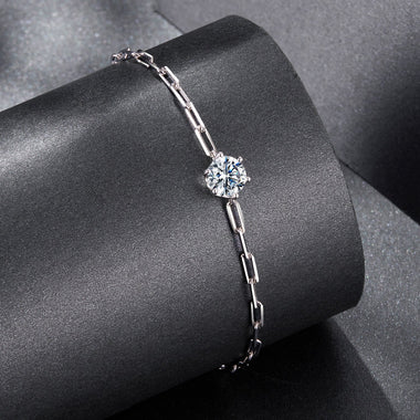 925 Sterling Silver Plated White Gold Moissanite Bracelet 15+6cm for Women - 0