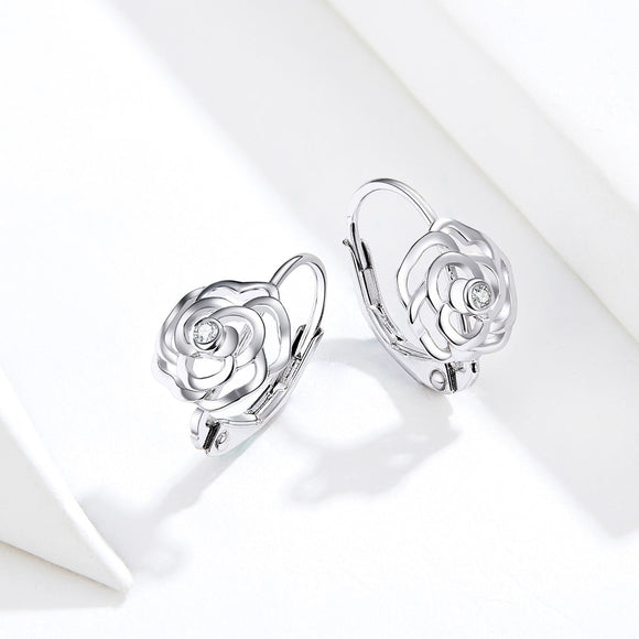 925 Sterling Silver Earrings with Pavé Setting CZ - 1.4x0.9 cm for Women