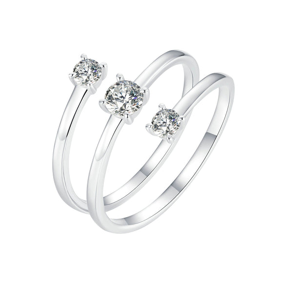 925 Sterling Silver White Gold Plated CZ Ring for Women