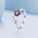 925 Sterling Silver Oxidized Flower Design Ring with Pavé Setting CZ-2