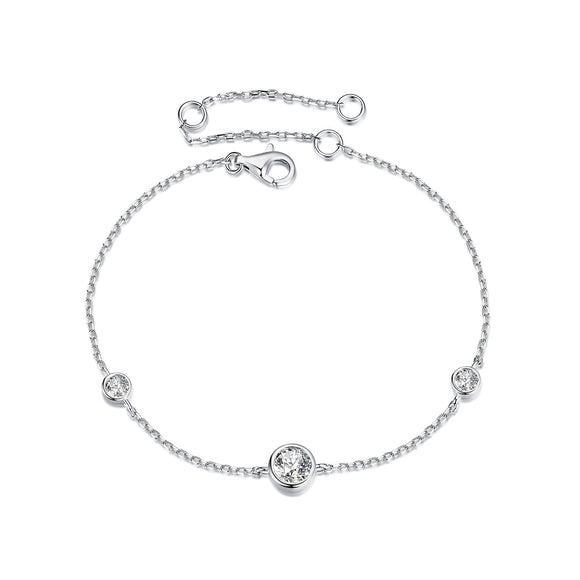 925 Sterling Silver 5mm Moissanite & 3mm Moissanite Bracelet for Women