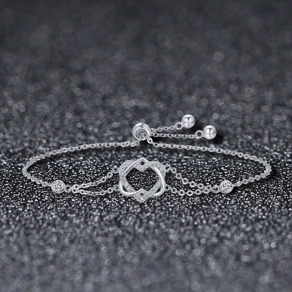 925 Sterling Silver Heart Shaped Bracelet 22CM for Women