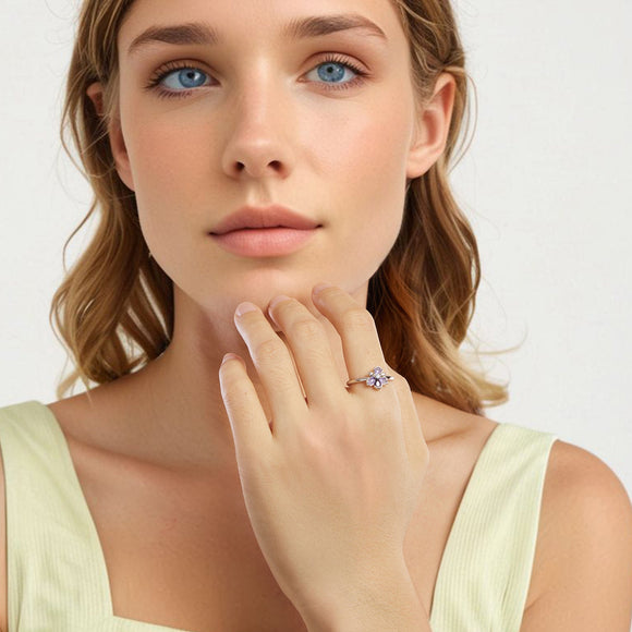 925 Sterling Silver Pavé Set CZ Enamel White Gold Plated Nano Opal Pendant Ring
