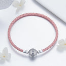 925 Sterling Silver Pavé Setting CZ Bracelet with Genuine Leather for Women-4
