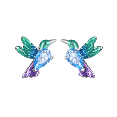 925 Sterling Silver White Gold Plated Earrings with Enamel and CZ - 10*8mm