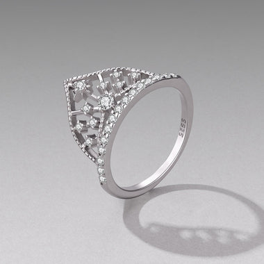 925 Sterling Silver White Gold Plated Ring with Pavé Setting CZ Size 6 for Women - 0