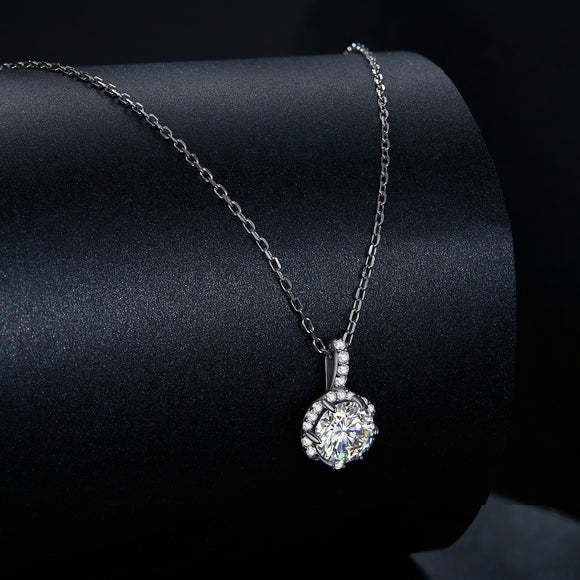 925 Sterling Silver Moissanite Pendant Necklace for Women - 45cm