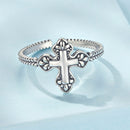 925 Sterling Silver Oxidized Silver 0.18cm Crucifix Adjustable Ring for Women-3
