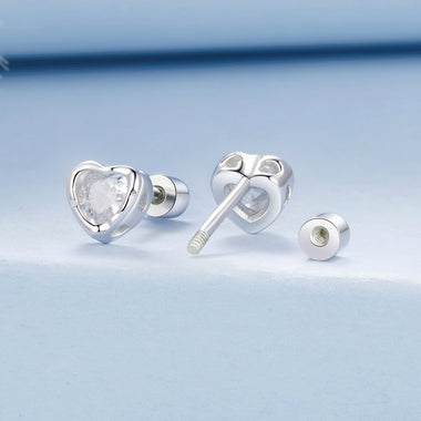 925 Sterling Silver Earrings with Plated White Gold & Pavé Setting CZ, 0.5cm for Women - 0
