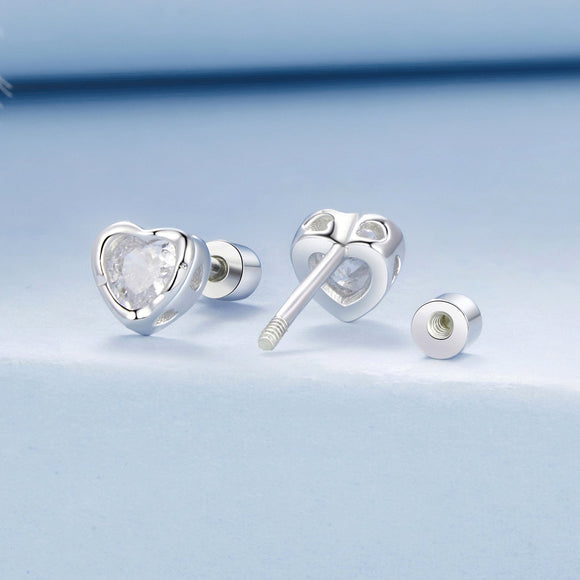 925 Sterling Silver Earrings with Plated White Gold & Pavé Setting CZ, 0.5cm for Women