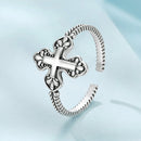 925 Sterling Silver Oxidized Silver 0.18cm Crucifix Adjustable Ring for Women-2