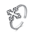 925 Sterling Silver Oxidized Silver 0.18cm Crucifix Adjustable Ring for Women-1