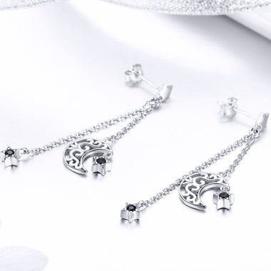 925 Sterling Silver Earrings with Plated Platinum and CZ - 4.4 x 1.0 cm for Women - 0