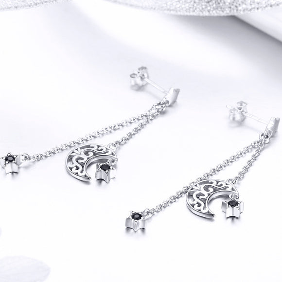 925 Sterling Silver Earrings with Plated Platinum and CZ - 4.4 x 1.0 cm for Women