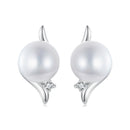 925 Sterling Silver Natural Pearl & CZ Earrings Plated in Platinum-2