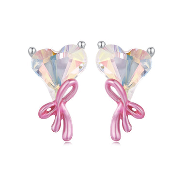 925 Sterling Silver Enamel Earrings with Transparent Glass for Women - 0