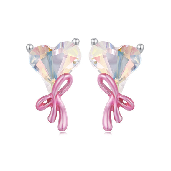 925 Sterling Silver Enamel Earrings with Transparent Glass for Women