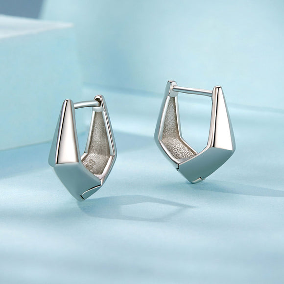 925 Sterling Silver White Gold Plated Earrings 14x6.5mm for Women