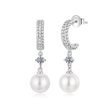 925 Sterling Silver Moissanite and Synthetic Pearl Earrings for Women