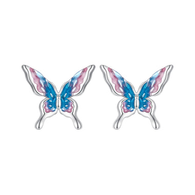 925 Sterling Silver White Gold Plated Enamel Earrings 9x10mm for Women - 0