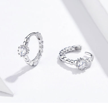 925 Sterling Silver Earrings with Pavé Setting CZ - 1cm for Women - 0