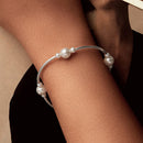 925 Sterling Silver Shell Pearl Stretchable Bracelet for Women-5