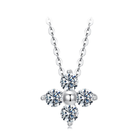 925 Sterling Silver & White Gold Plated Moissanite Necklace 40+5cm for Women