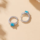 925 Sterling Silver Earrings with Synthetic Turquoise and CZ, White Gold Plated, 1.0cm Hoop for Women-5