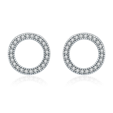 925 Sterling Silver Oxidized Pavé Setting CZ Earrings 1.1cm for Women