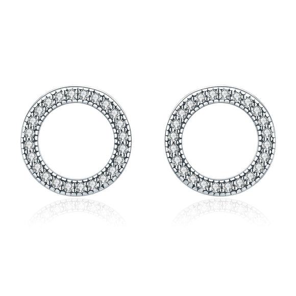 925 Sterling Silver Oxidized Pavé Setting CZ Earrings 1.1cm for Women