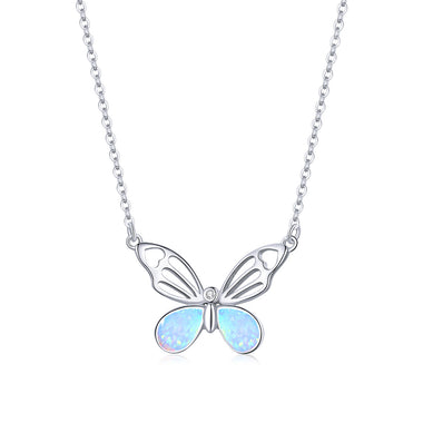 925 Sterling Silver Translucent Opal Necklace, Adjustable, Platinum Plated for Women