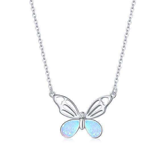 925 Sterling Silver Translucent Opal Necklace, Adjustable, Platinum Plated for Women
