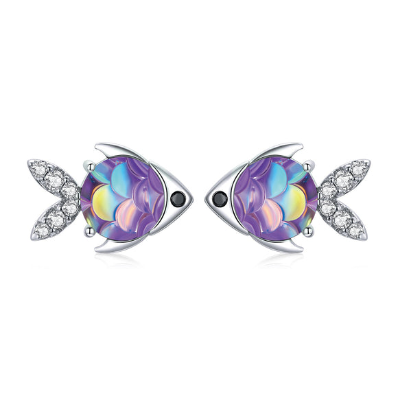 925 Sterling Silver Earrings with CZ and Resin, 0.8*1.2cm