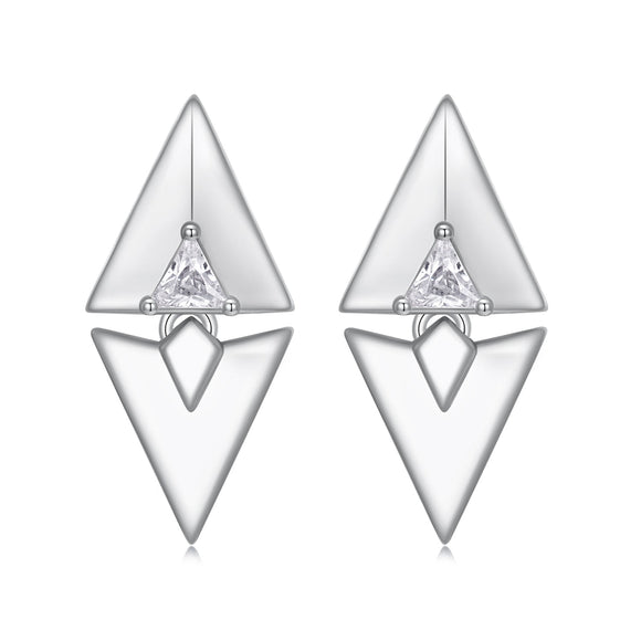 925 Sterling Silver Earrings with White Gold Plating and CZ