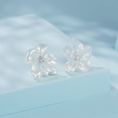 925 Sterling Silver Earrings with Pavé Setting CZ and Resin, 2.5x2.1cm for Women - 0