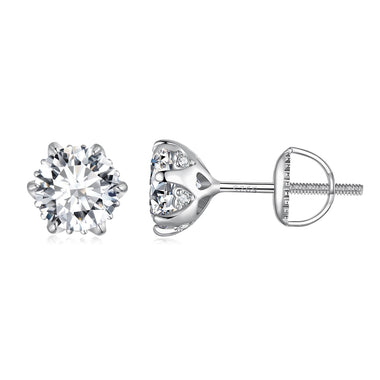 925 Sterling Silver 6.5mm Moissanite Earrings for Women - 0