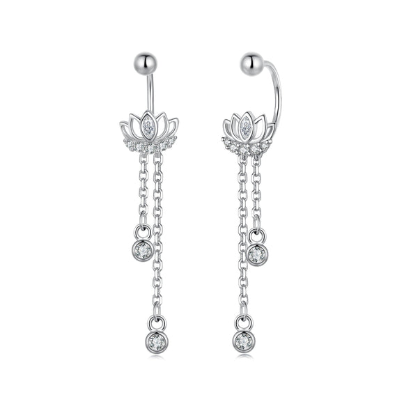 925 Sterling Silver Earrings with Pavé CZ in White Gold Plating - 3.1 x 0.7 cm for Women